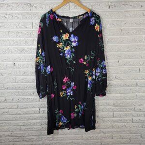 Old Navy Womens Dress Extra Large Long Sleeve Black Pink Floral FLO148XE